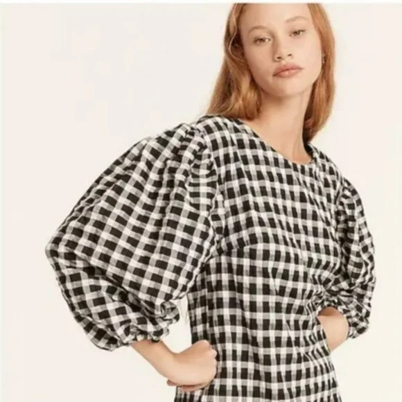 J. Crew Puff-sleeve mini dress in textured plaid - Picture 2 of 10